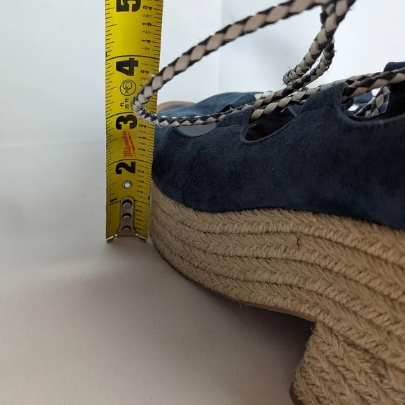 TORY BURCH Positano Suede Lace Up Platform Heel Women Sandals Size 9.5 Blue Beig - Picture 10 of 14